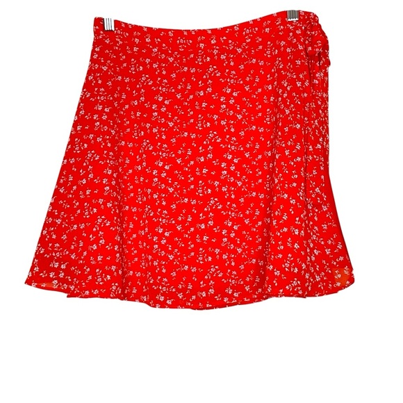 Forever 21 Skirt Womens Size Large Red-Orange Boho Floral Print Wrap Mini Micro - Picture 1 of 9